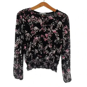 Crave Fame Black Pink Mesh Long Sleeved Blouse Festival Rave Women's Size S